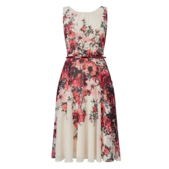 PHASE EIGHT Ivory Multicolor Floral Print Myrtle Sleeveless Cocktail Dress 12 - Picture 2 of 8